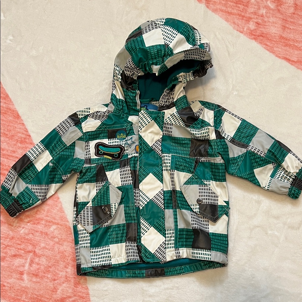Geometric Patterned Hooded Rain Jacket